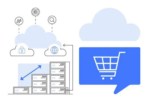 Cloud Computing for E-commerce, Data Storage, and Online Security Stock Illustration