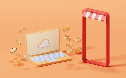 Cloud computing with e-commerce shopping concept, 3d rendering. Stock Illustration