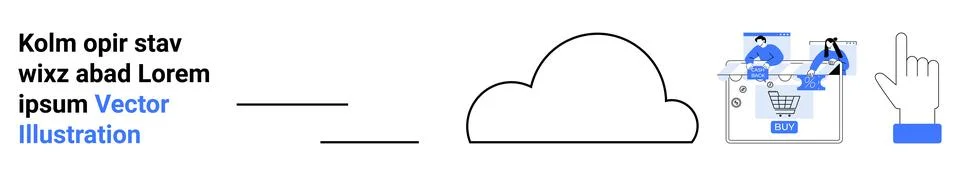 Cloud Computing with E-commerce Shopping, Hand Pointing and Placeholder Tex.. Stock Illustration