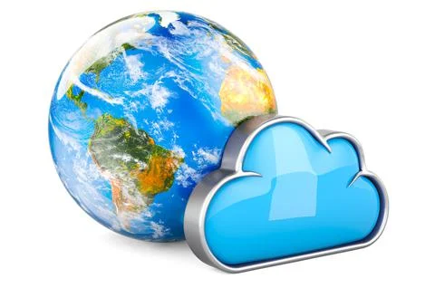 Cloud computing with Earth Globe, network concept. 3D rendering Illustrazione stock