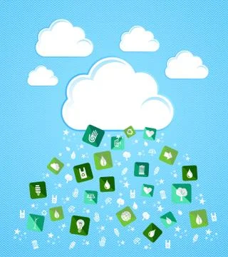 Cloud computing eco friendly icons Stock Illustration
