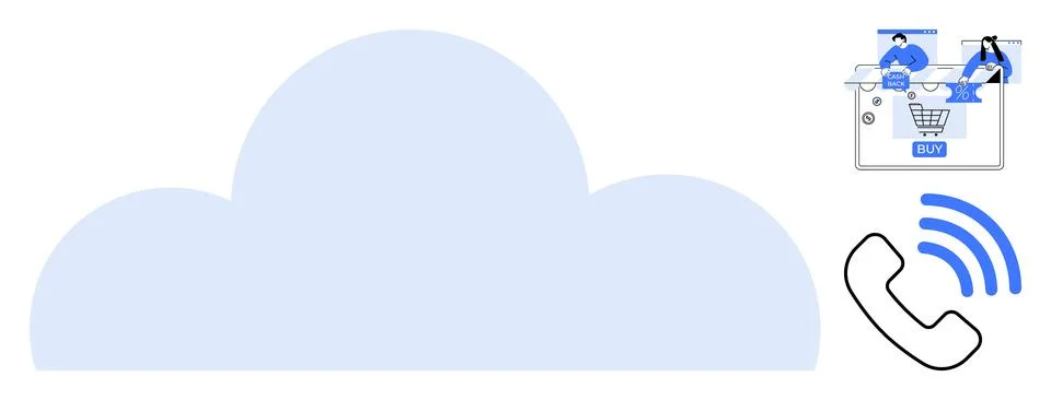 Cloud Computing with eCommerce, Customer Support, and Communication Elements Stock Illustration