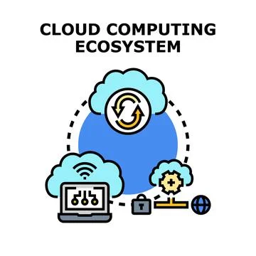 Cloud computing ecosystem connecting global data storage イラスト素材