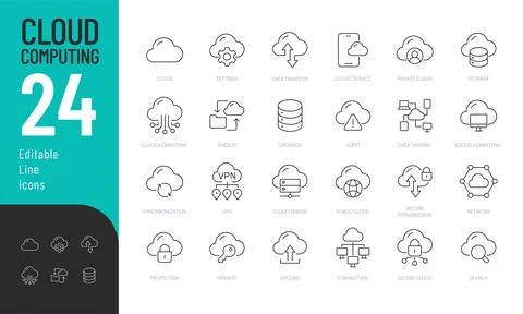 Cloud Computing Editable Icons set. Stock Illustration
