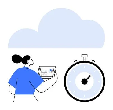 Cloud Computing Efficiency Digital Analysis with Time Management Tools Stock Illustration