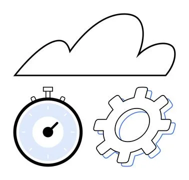 Cloud Computing Efficiency Gears and Stopwatch Represent Fast, Optimized Cloud Stock Illustration
