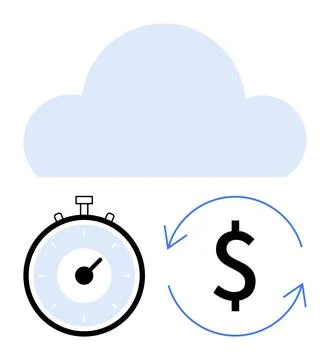 Cloud Computing Efficiency Highlighted by Time and Cost Savings Stock Illustration