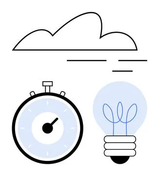 Cloud Computing Efficiency Symbolized by Stopwatch and Light Bulb Stock Illustration