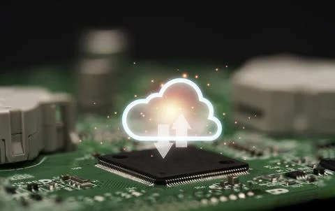 Cloud computing on electronic chip and board ,Cloud computer is system to t.. Stock-Fotos
