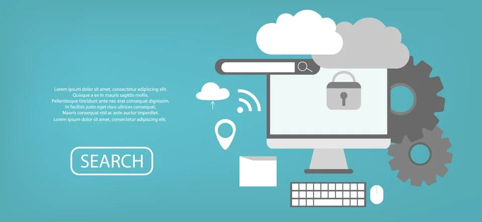 Cloud Computing Elements Concept. Devices connected to the cloud with Gears.  스톡 일러스트
