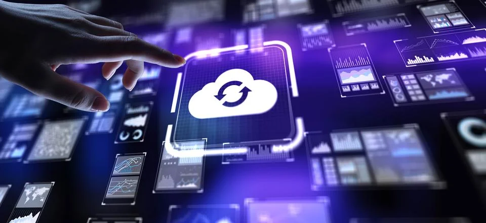 Cloud Computing Enabling Scalable Data Storage and Access, projection on a vi Stock Photos