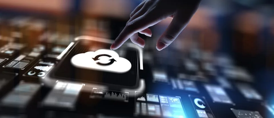Cloud Computing Enabling Scalable Data Storage and Access, projection on a vi Stock Photos