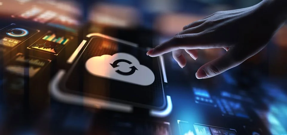 Cloud Computing Enabling Scalable Data Storage and Access, projection on a vi Stock Photos