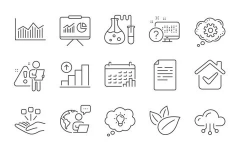 Cloud computing, Energy and Organic product icons set. Cogwheel, Presentation Stock Illustration