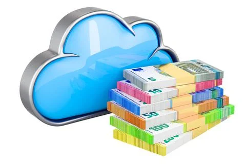 Cloud computing with euro packs. 3D rendering Illustrazione stock