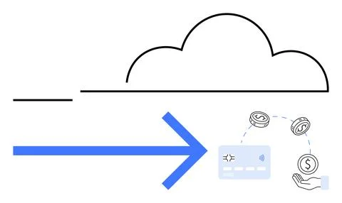 Cloud Computing Facilitating Digital Payment Transfer with Blue Arrow and C.. Stockillustratie