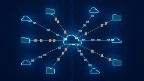 Cloud computing, file and email transfer, bit and byte, data. Stock Footage 301445775