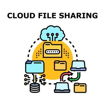 Cloud computing file sharing concept with data transferring Stock Illustration