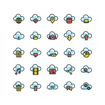 Cloud Computing filled outline icon set. Vector and Illustration. Stock Illustration