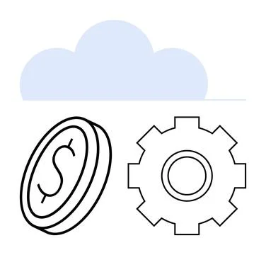 Cloud Computing with Finance and Technology Concepts Coin and Gear Icons Illustrazione stock