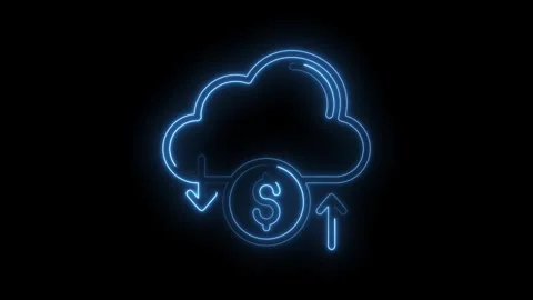 Cloud computing finance neon style animation concept of data storage and money Stock Footage 322982593