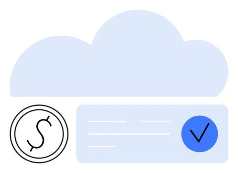 Cloud Computing with Financial and Security Icon Overlapping on Simplified .. Stock Illustration