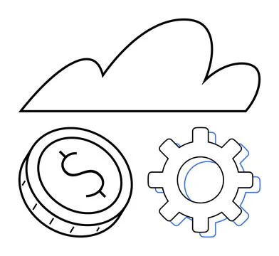 Cloud Computing with Financial and Technical Integration Represented by Clo.. Stockillustratie