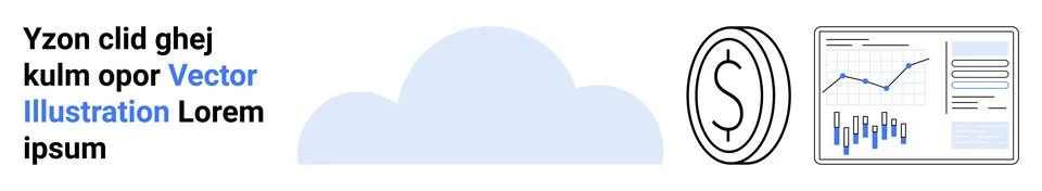 Cloud Computing for Financial Data Analysis with Graphs and Charts Stock Illustration