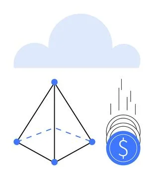 Cloud Computing with Financial Growth Represented by Coins and Geometric Stock Illustration