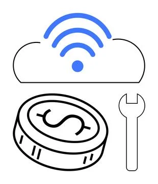 Cloud computing, financial investment, and tech maintenance in modern busin.. Illustrazione stock