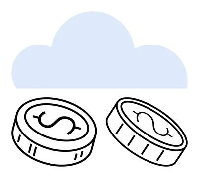 Cloud Computing Financial Management with Currency Coins and Cloud Shape Stock Illustration