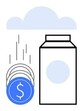 Cloud Computing with Financial Savings Concept Depicted by Coins and Box Co.. Stock Illustration