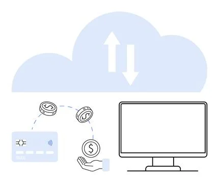 Cloud Computing in Financial Transactions with Credit Card, Money Exchange,.. Stockillustratie