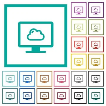 Cloud computing flat color icons with quadrant frames 스톡 일러스트
