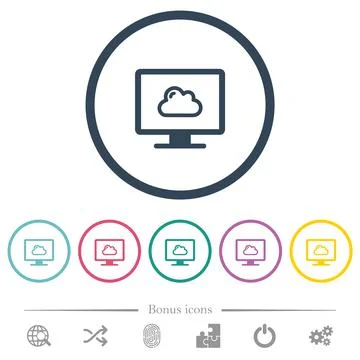 Cloud computing flat color icons in round outlines Illustrazione stock