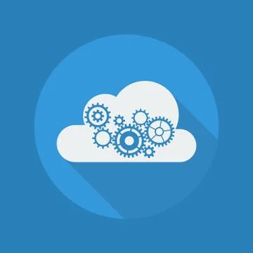 Cloud Computing Flat Icon. Cloud with Gears Stock Illustration