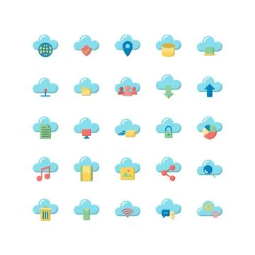 Cloud Computing flat icon set. Vector and Illustration. Illustrazione stock