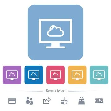 Cloud computing flat icons on color rounded square backgrounds 스톡 일러스트
