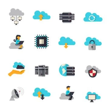 Cloud Computing Flat Icons Set Stock Illustration