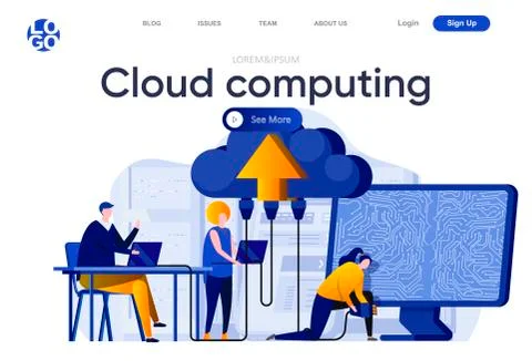 Cloud computing flat landing page. Illustrazione stock