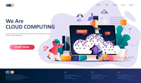 Cloud computing flat landing page template. Stock Illustration