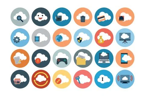 Cloud Computing Flat Vector Icons Set Stock Illustration