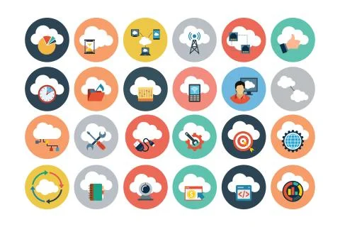 Cloud Computing Flat Vector Icons Collection Stock Illustration