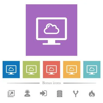 Cloud computing flat white icons in square backgrounds Illustrazione stock