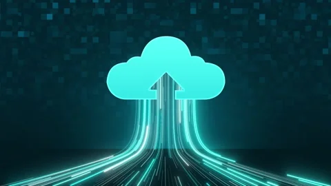 Cloud computing with flowing data, Data line stream to cloud icon Видео 346434461