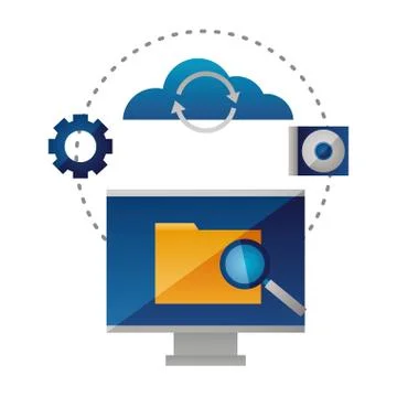 Cloud computing folder analysis computer Illustrazione stock