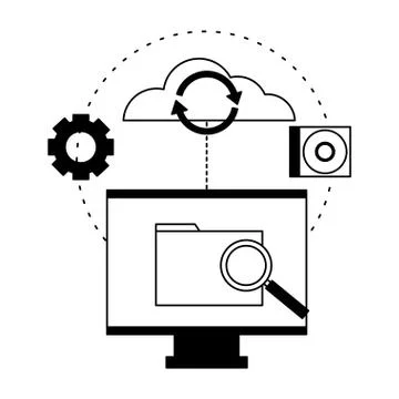 Cloud computing folder analysis computer Stock Illustration