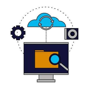 Cloud computing folder analysis computer Stock Illustration