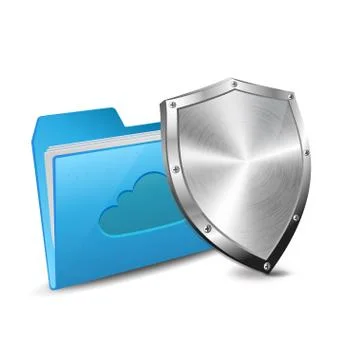 Cloud computing folder and metal shield Stock Illustration