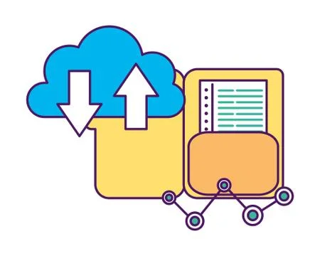 Cloud computing folder document download upload paper イラスト素材